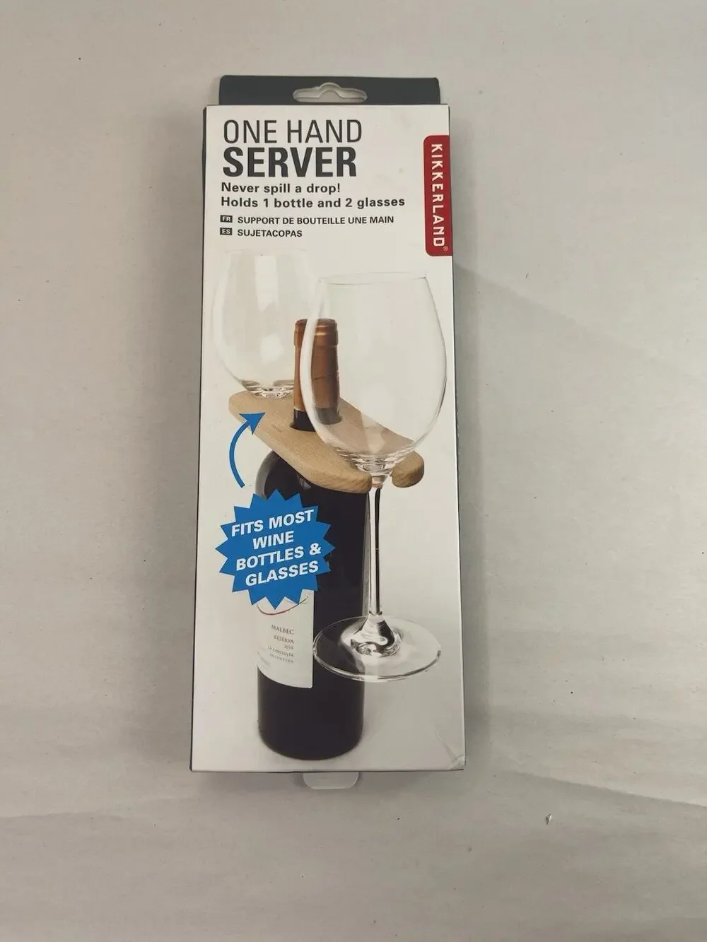 Kikkerland One Hand Server Wooden Wine Glass Holder Caddy Beechwood BA94 NIB